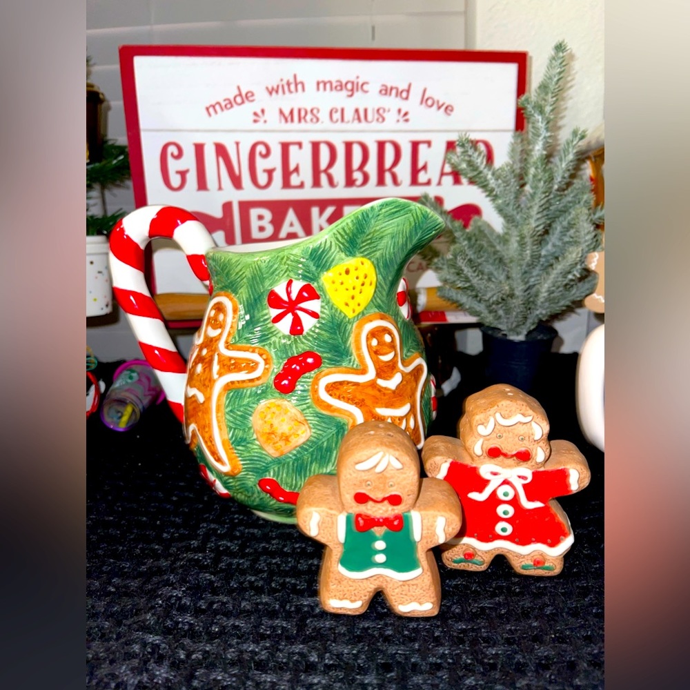 Vintage Lotus Gingerbread Pitcher and Gingerbread Salt & Pepper Shakers